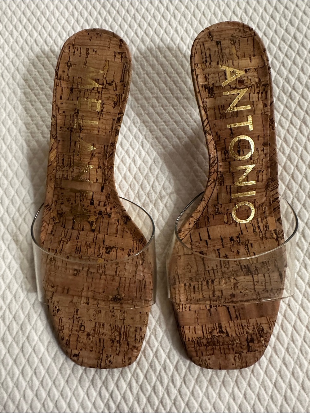 ANTONIO MELANI Clear Strap Cork Slide Sandals - Brown/Clear